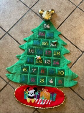 Mickey Mouse Felt Christmas Tree Advent Calendar - Green with Red Base